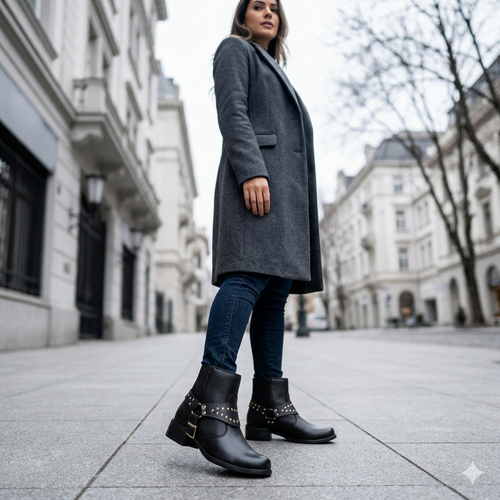 Bota Feminina Stribo 16021 SIROCO PRETO em uso - imagem conceitual Calçados Net