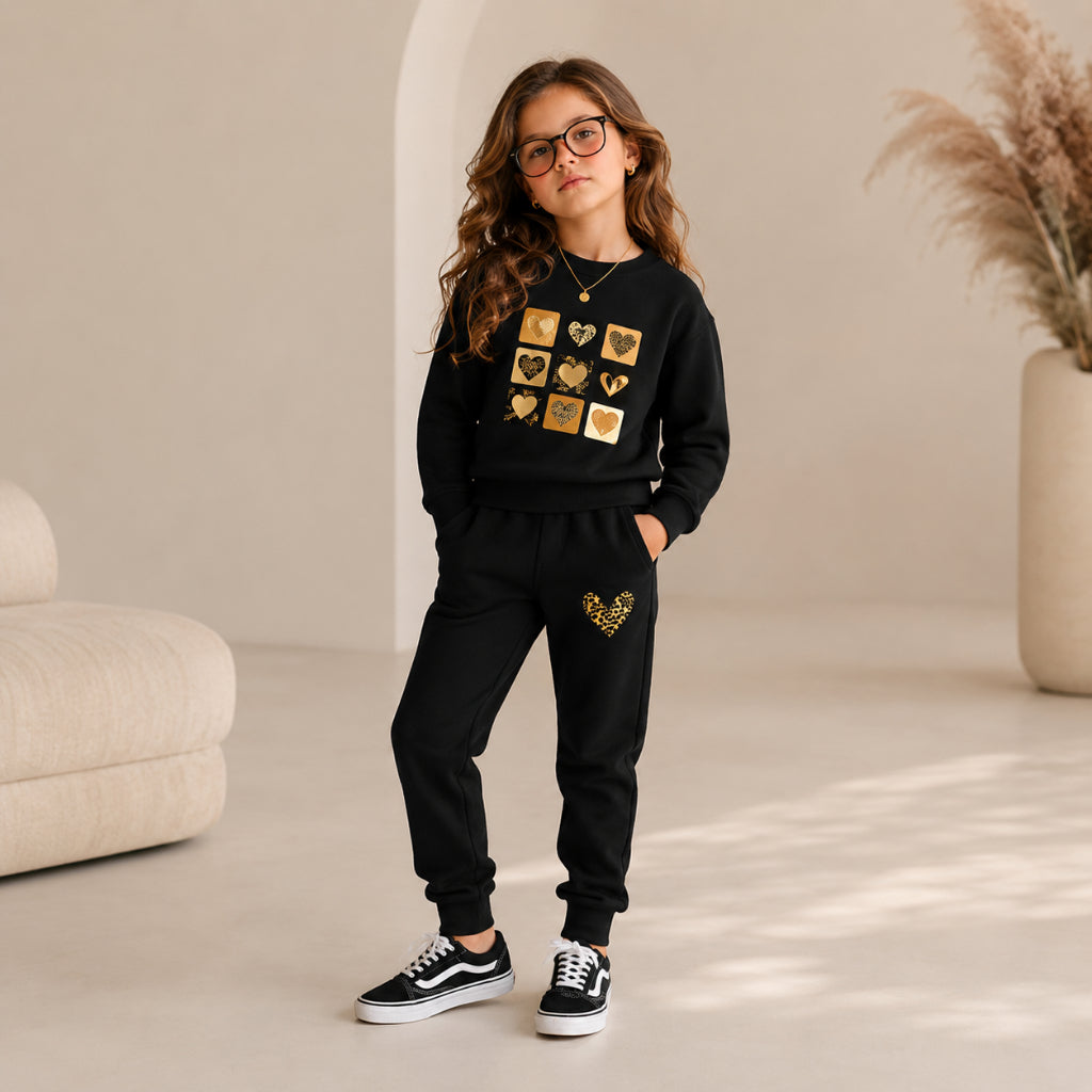 Conjunto Moletom Infantil Corações Agasalho Inverno Fofo Menina