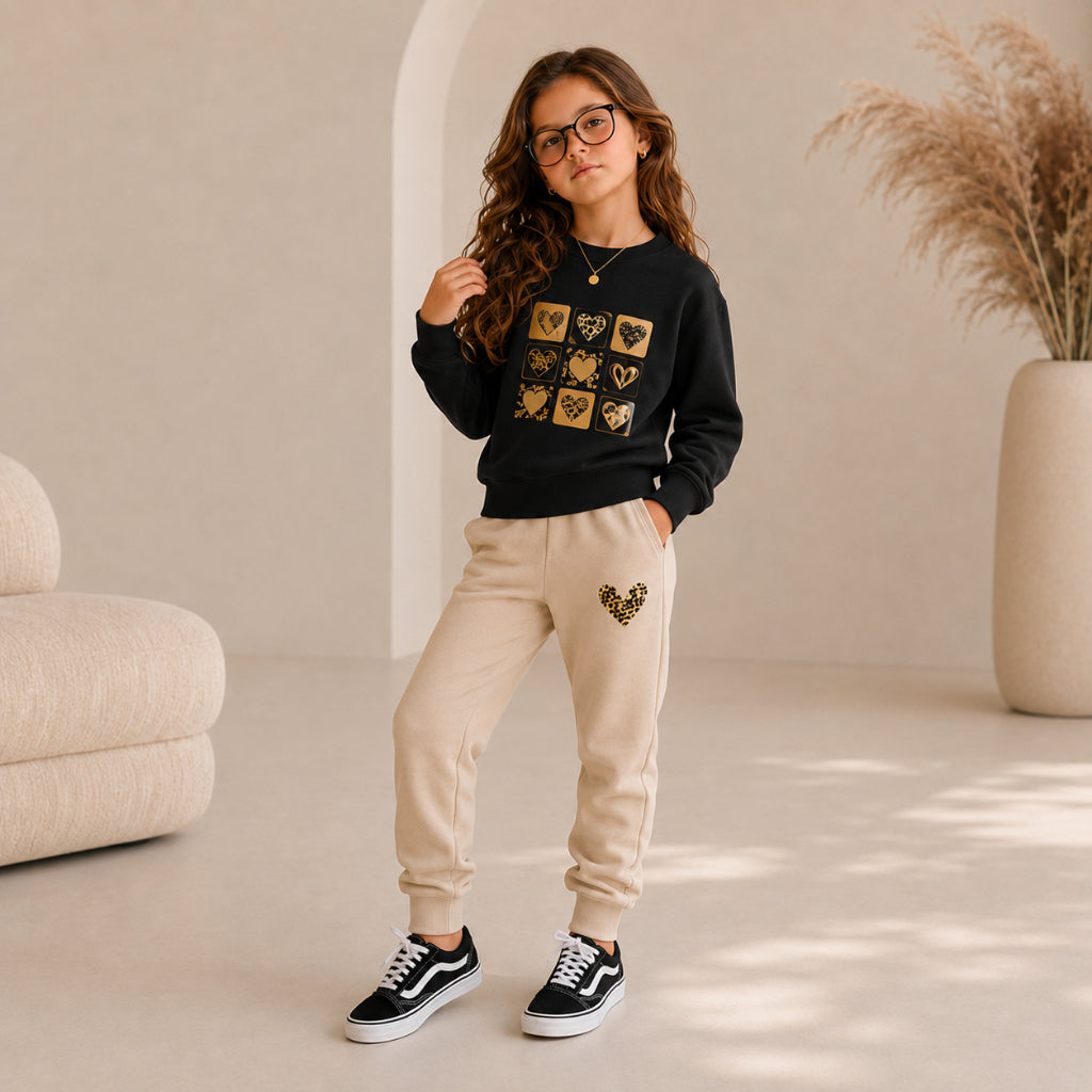 Conjunto Moletom Infantil Corações Agasalho Inverno Fofo Menina