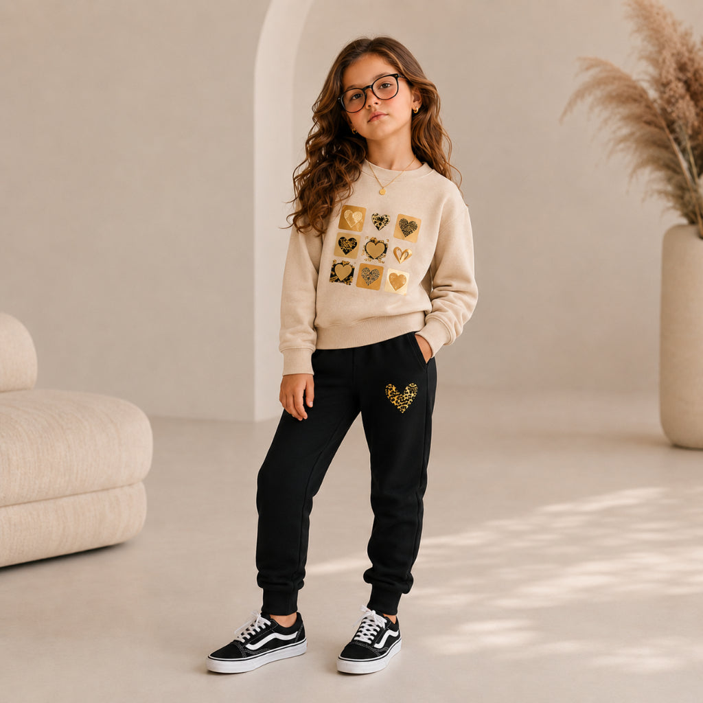 Conjunto Moletom Infantil Corações Agasalho Inverno Fofo Menina