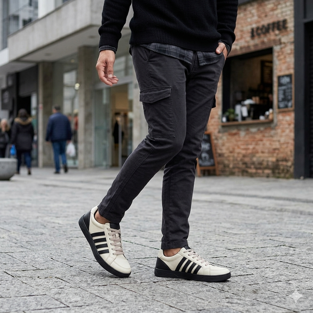 Sapatênis 18010 OFF WHITE-PRETO em uso - imagem conceitual Calçados Net