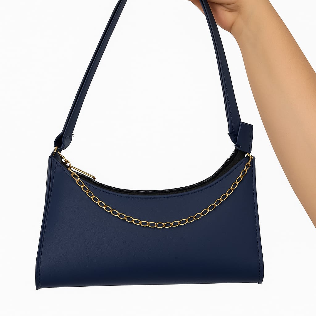 Bolsa baguete corrente feminina cor azul marinho
