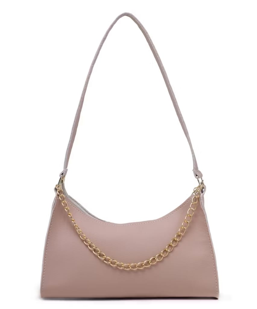 Bolsa baguete corrente feminina cor nude