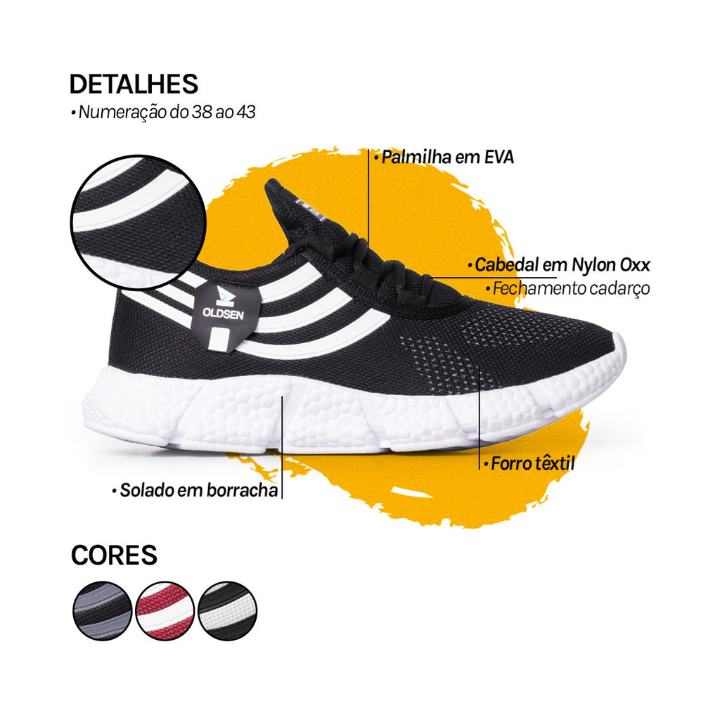 Tênis Masculino Casual Esportivo — Bordô — detalhe