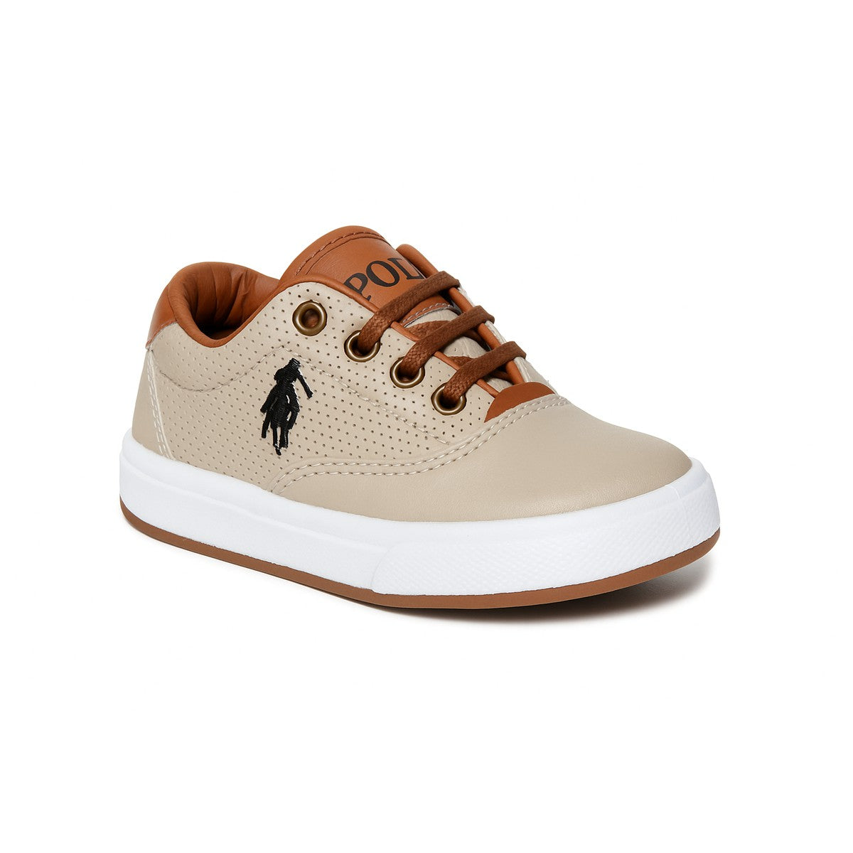 Sapatênis Infantil Polo Roma Bege — Calçado Casual Confortável para Crianças, Solado Antiderrapante, Palmilha Macia e Cadarço Prático, Acabamento Premium Calçado Net, Ideal para Escola, Brincar e Passeios em Família