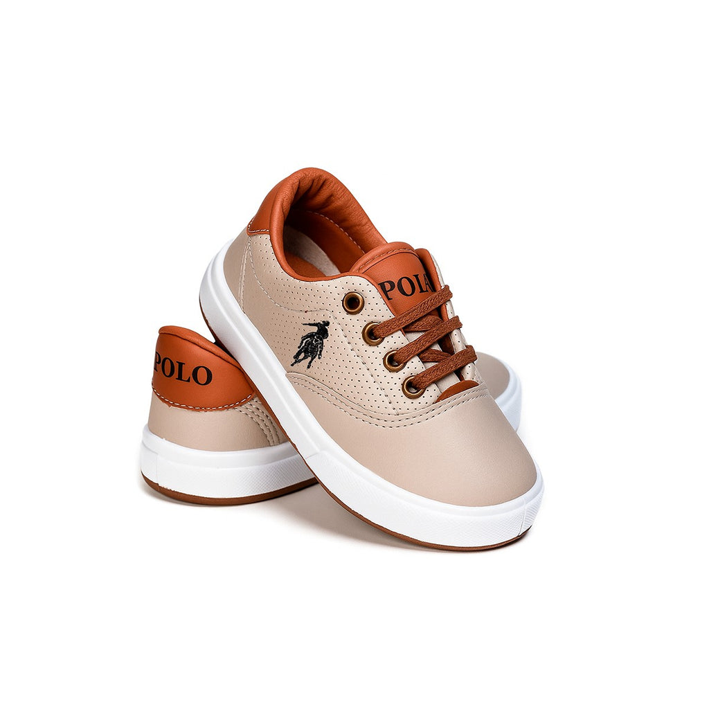 Sapatênis Infantil Polo Roma Bege — Calçado Casual Confortável para Crianças, Solado Antiderrapante, Palmilha Macia e Cadarço Prático, Acabamento Premium Calçado Net, Ideal para Escola, Brincar e Passeios em Família