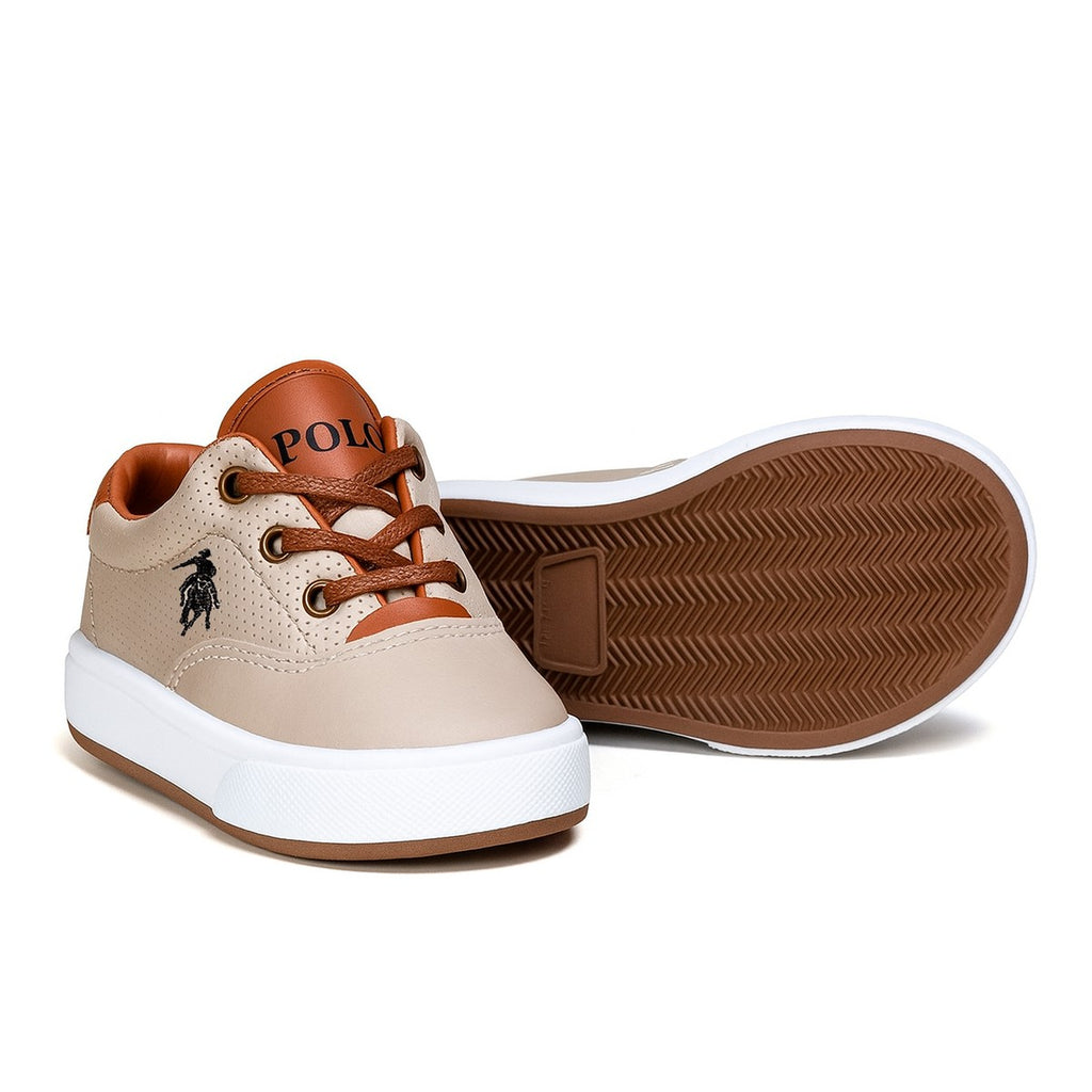 Sapatênis Infantil Polo Roma Bege — Calçado Casual Confortável para Crianças, Solado Antiderrapante, Palmilha Macia e Cadarço Prático, Acabamento Premium Calçado Net, Ideal para Escola, Brincar e Passeios em Família