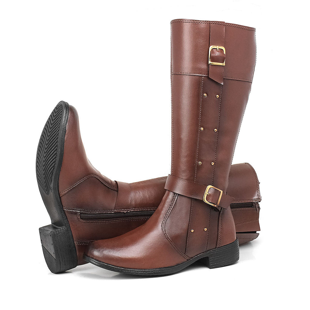 Bota Feminina Cano Alto Montaria — Preta — vista frontal