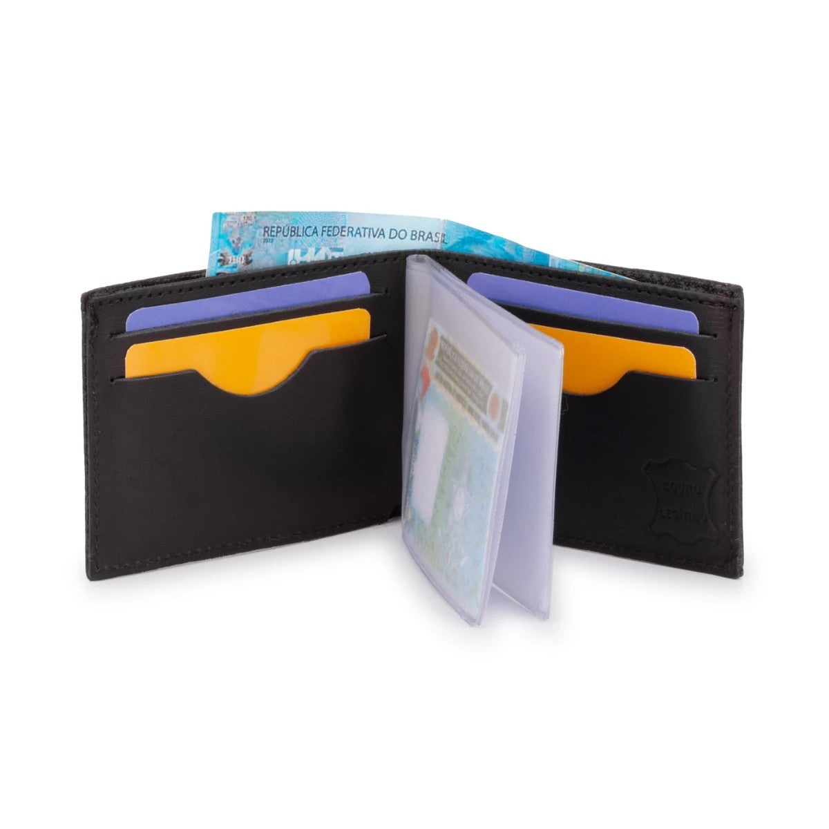 Carteira Slim Couro Masculina Compacta — Compartimentos Organizados para Cartões, Notas e Documentos, Design Slim que Cabe no Bolso e Acabamento Premium Calçado Net, Durável e Elegante para o Dia a Dia