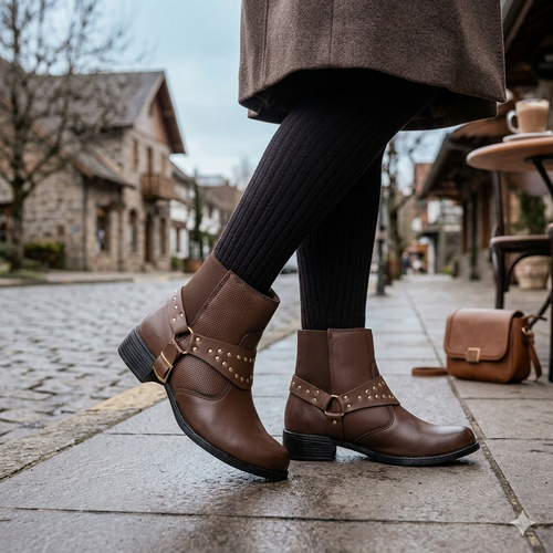 Bota Feminina Stribo 16021 SIROCO CAPUCCINO em uso - imagem conceitual Calçados Net