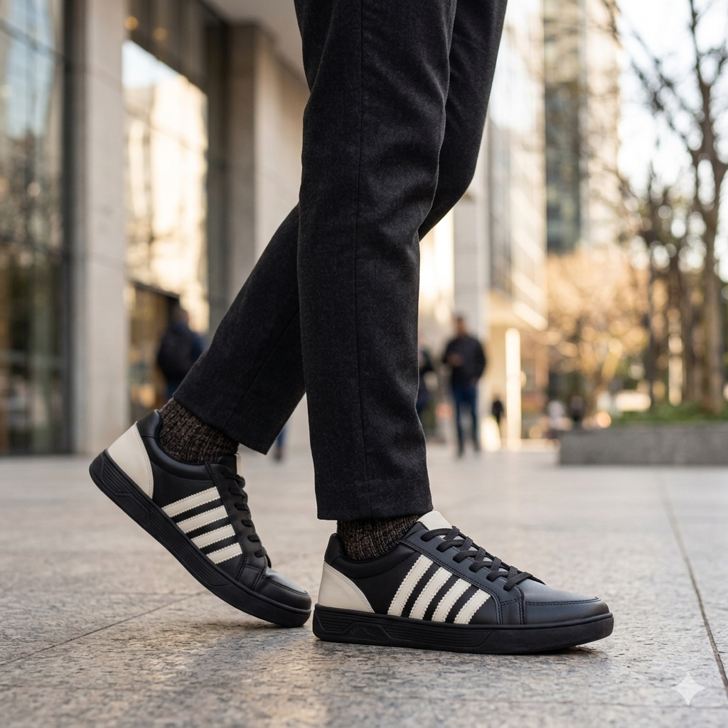 Sapatênis 18010 PRETO-OFF WHITE em uso - imagem conceitual Calçados Net