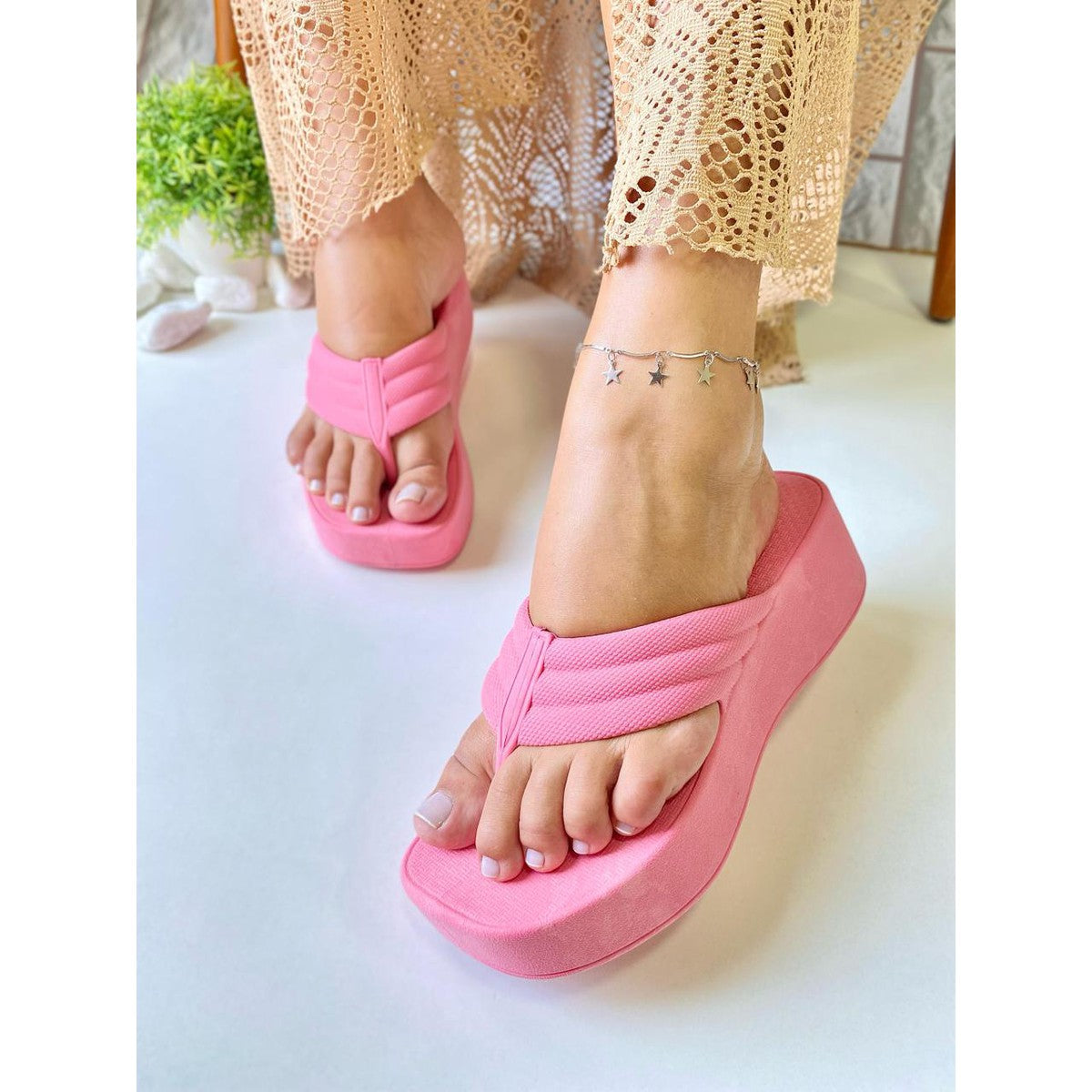 Chinelo Masculino Slide — Rosa — vista frontal