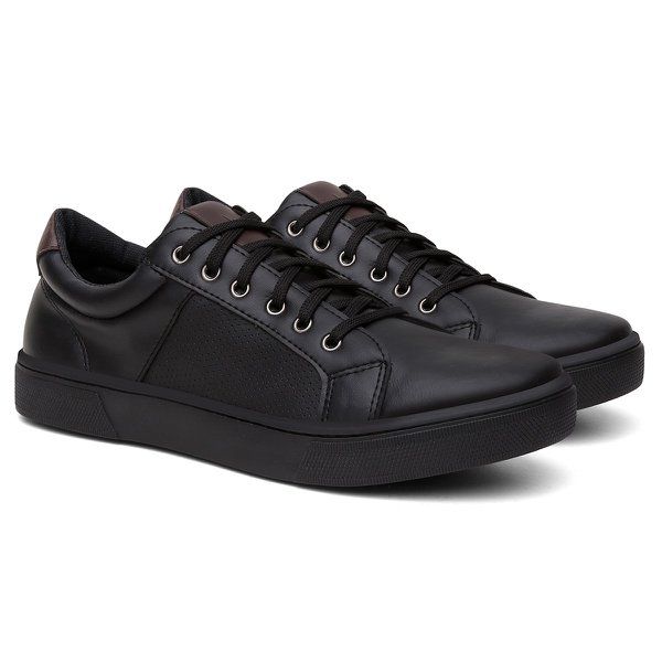 Sapatênis Masculino Couro Ecológico — Preto — vista lateral