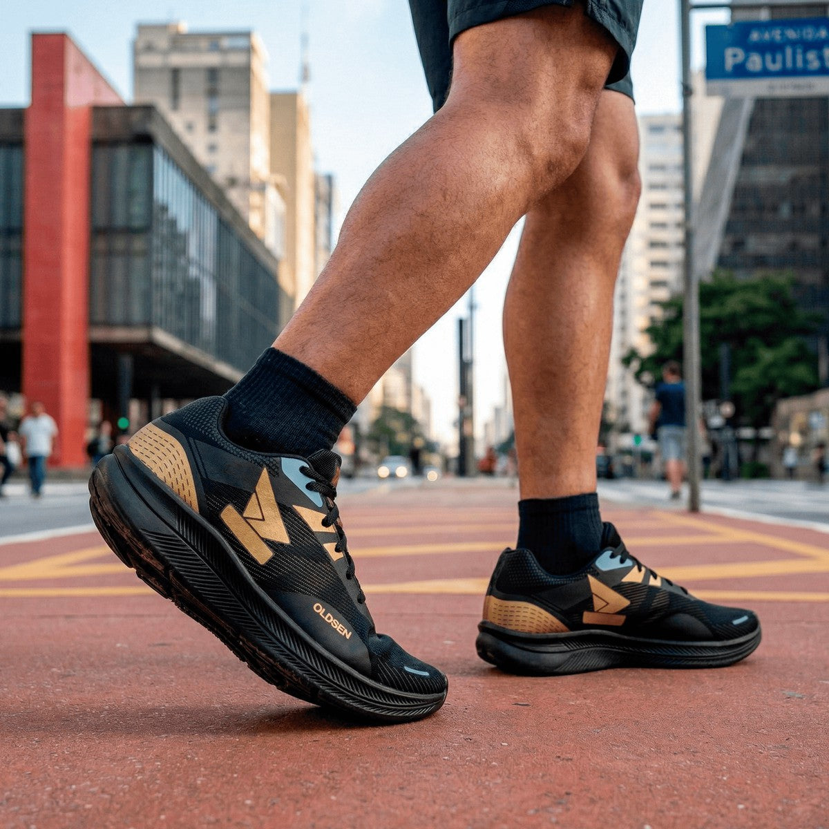 Tênis Masculino Casual Esportivo — Dourado — vista frontal
