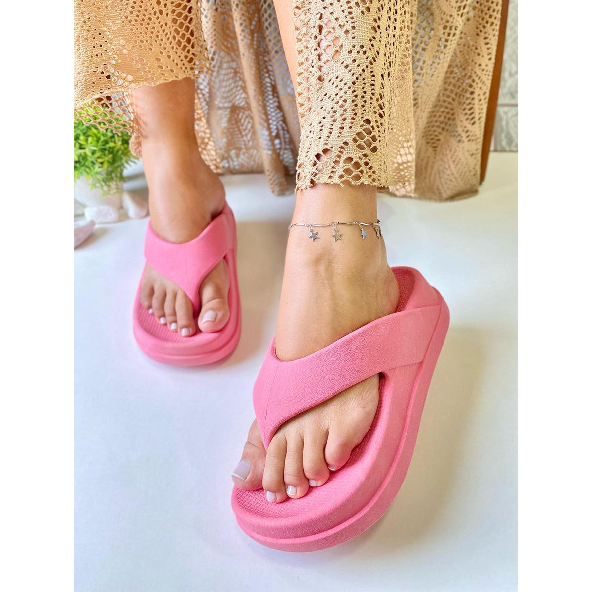 Chinelo Masculino Slide — Rosa — vista frontal